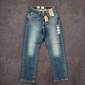 Levis 501 Curve‎ Jeans Womens 28x30 Blue High Rise Straight Denim Embellished
